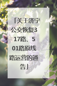 关于济宁公交恢复317路、501路原线路运营的通告